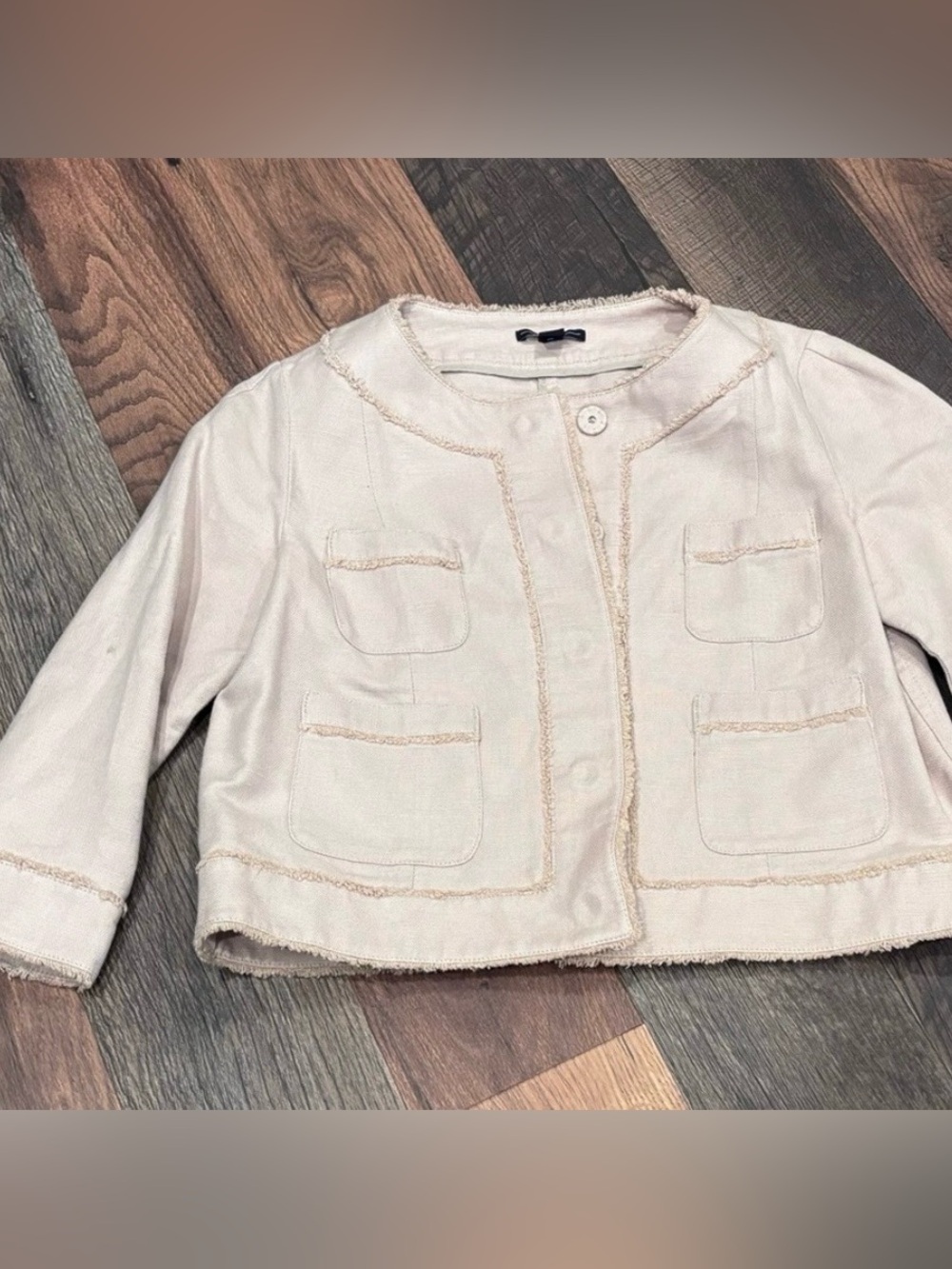 GAP Cream Cropped Fringe-Trim Blazer in size XL